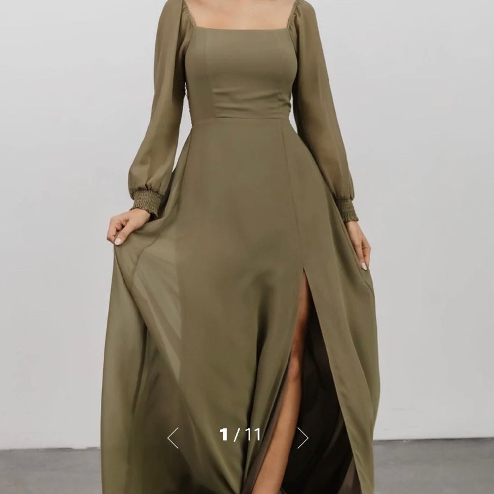 Olive long sleeve maxi bridesmaids dress